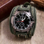 Men's Leather Watch with Rugged Armor Design Green
