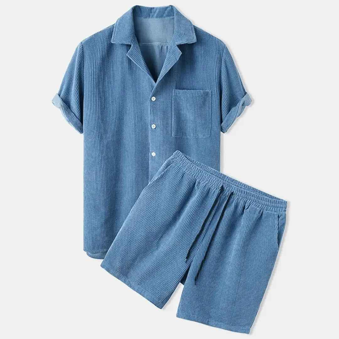 Men's Retro Casual Corduroy Set Blue