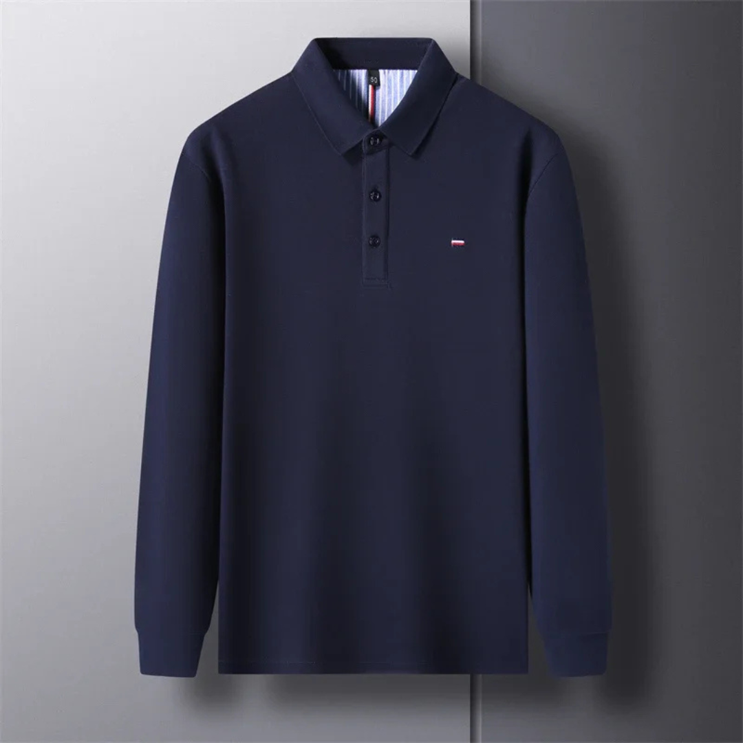 Men's Long Sleeve Polo Shirt with Embroidery - Comfortable & Breathable Marine Blue