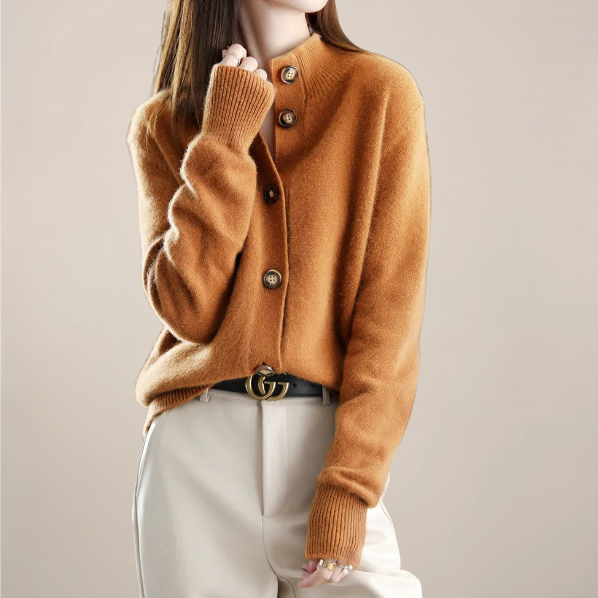 Women's Spring Collared Button Cardigan Rust One size