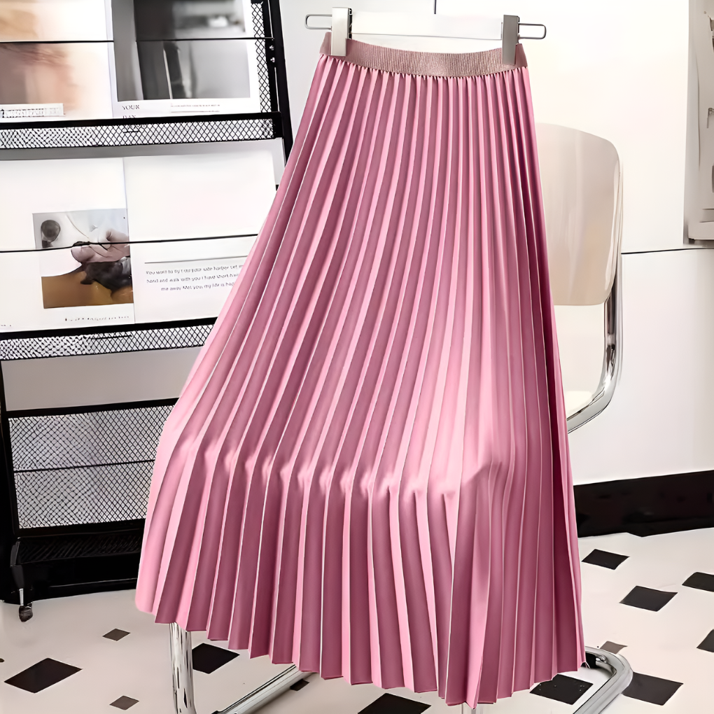 Women's Satin Pleated Skirt Pink