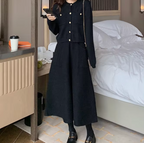 Women's High Waist Midi A-line Skirt – Woven Fabric with Pockets – Elegant Style Black