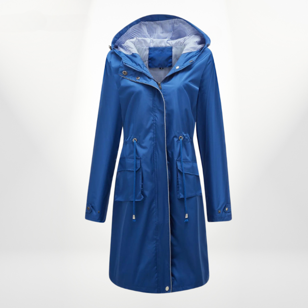Women's Long Rain Trench Coat - Waterproof & Stylish Blue