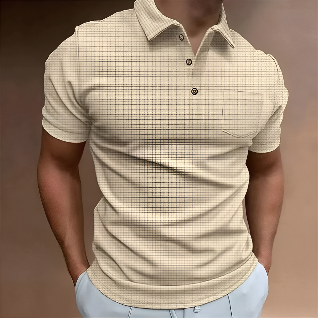 Men's Short-Sleeve Half-Zip Casual Polo Top Khaki
