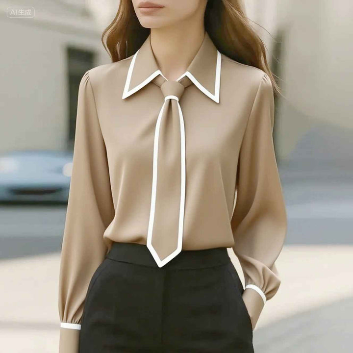 Women's Contrast Tie Blouse Beige