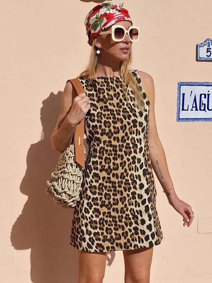 Oliva | Women's Sleeveless Leopard Print Mini Dress