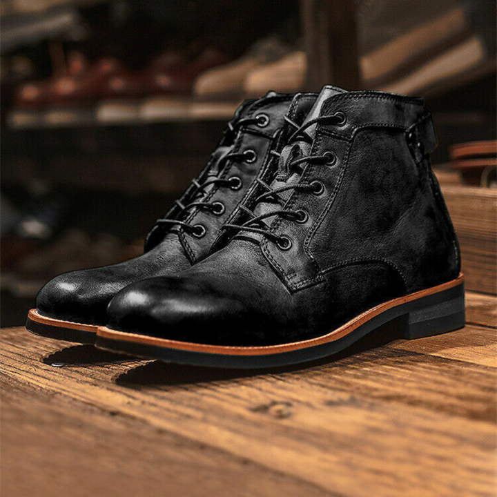 Men's Vintage Lace-Up Ankle Boots | Round Toe Design Black