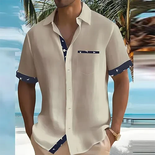 Men's Breathable Short Sleeve Summer Shirt - Stylish Design Apricot
