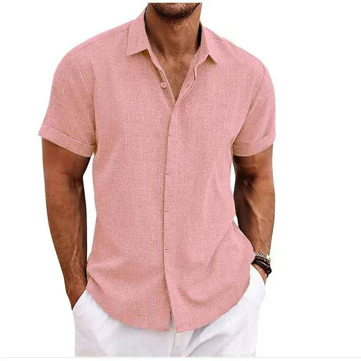 Men's Lightweight Cotton-Linen Casual Shirt Pink