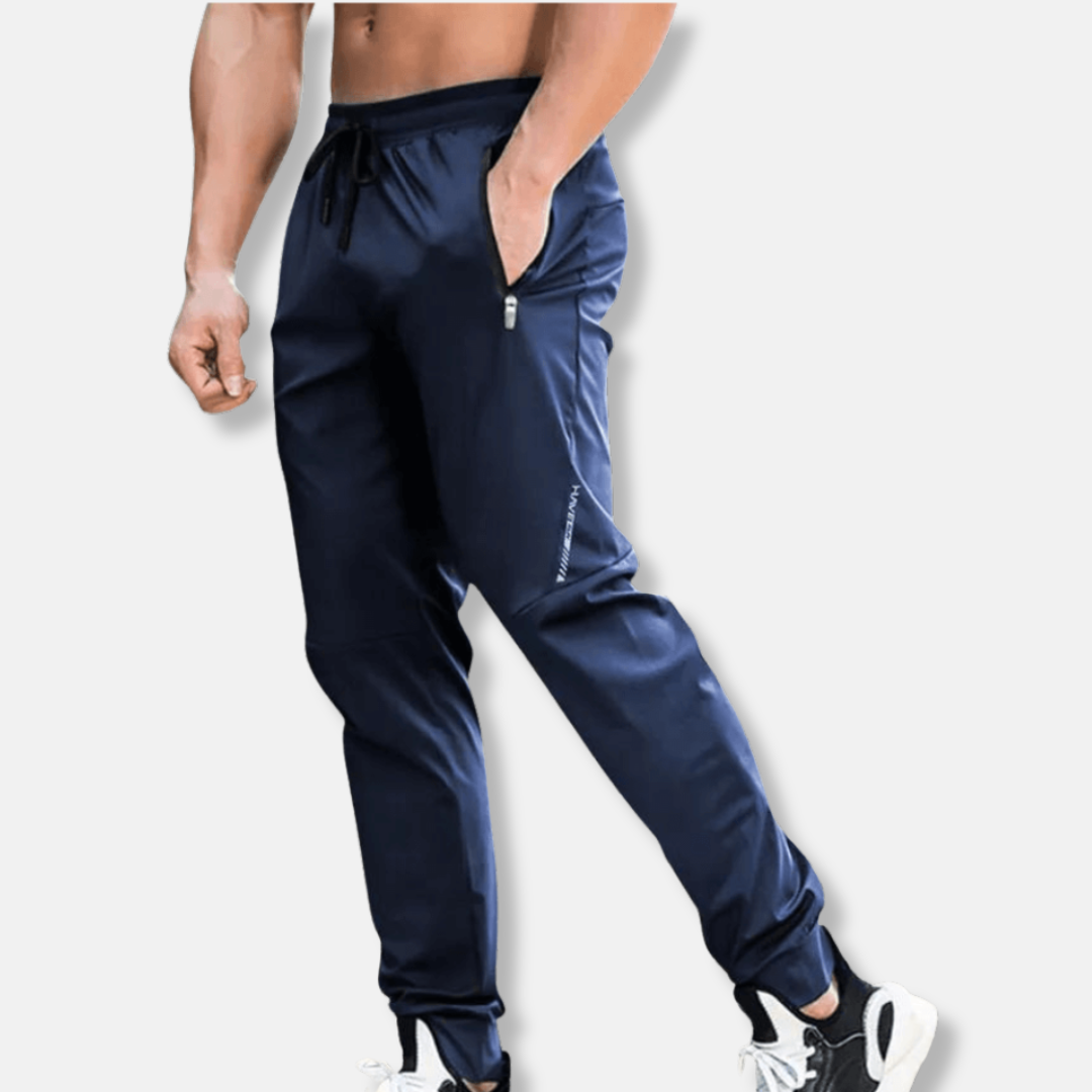 Men's Slim Fit Jogging Pants – Tapered Leg – Lightweight with Zipper Pockets & Drawstring Navy Blue