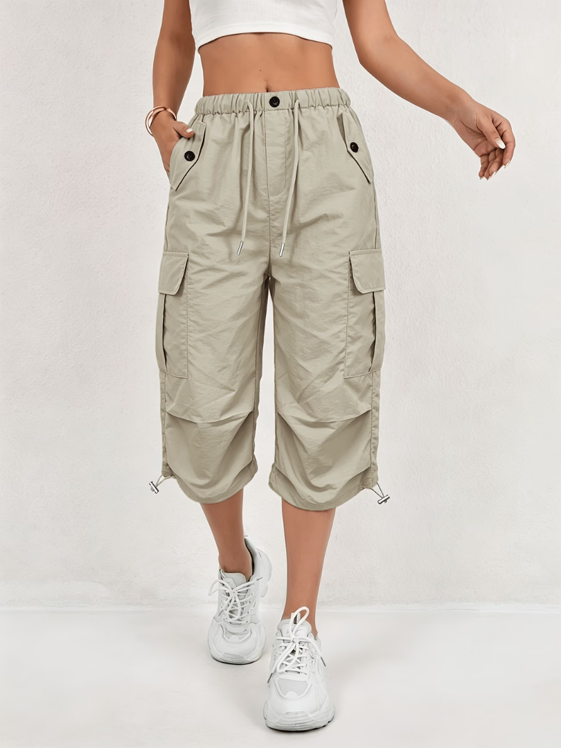 Women's Comfort Fit Cargo Capri Trousers Khaki