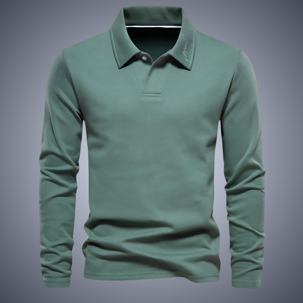 Men's Long Sleeve Polo Shirt - Classic Collar - Comfortable Regular Fit Green