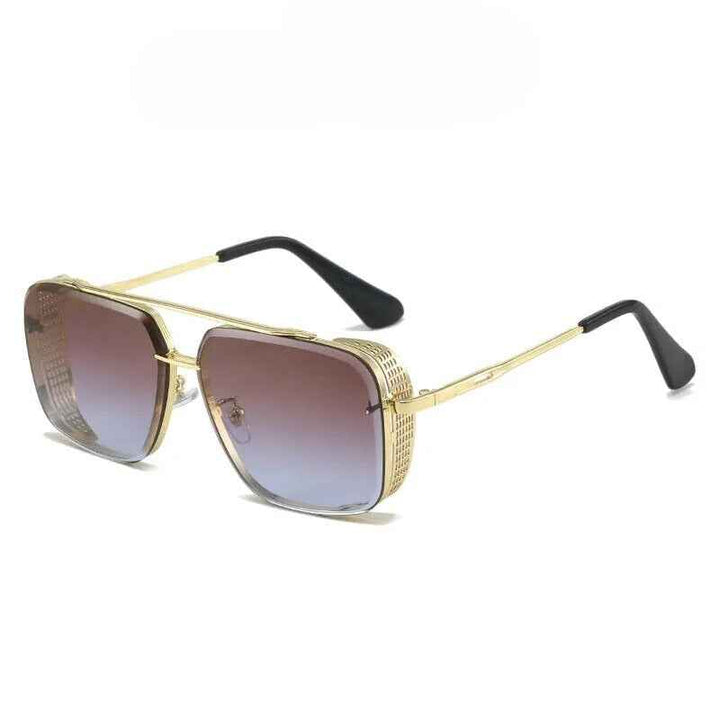 Vintage-Inspired Retro Sunglasses Gold Frame Gradient Brown-Blue Lenses