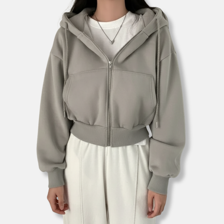 Women's Oversized Fleece Hoodie with Zipper and Kangaroo Pocket – Casual Style Light Grey