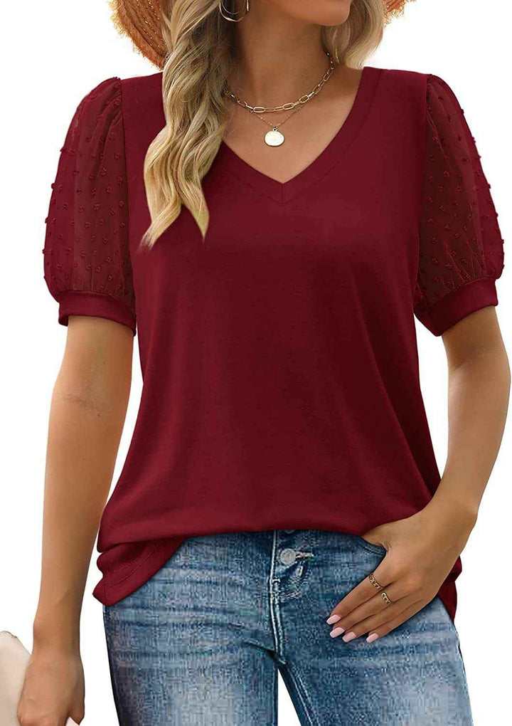 Janne | V-Neck Sleeve Belly Cover Top for Everyday Elegance Burgundy Red