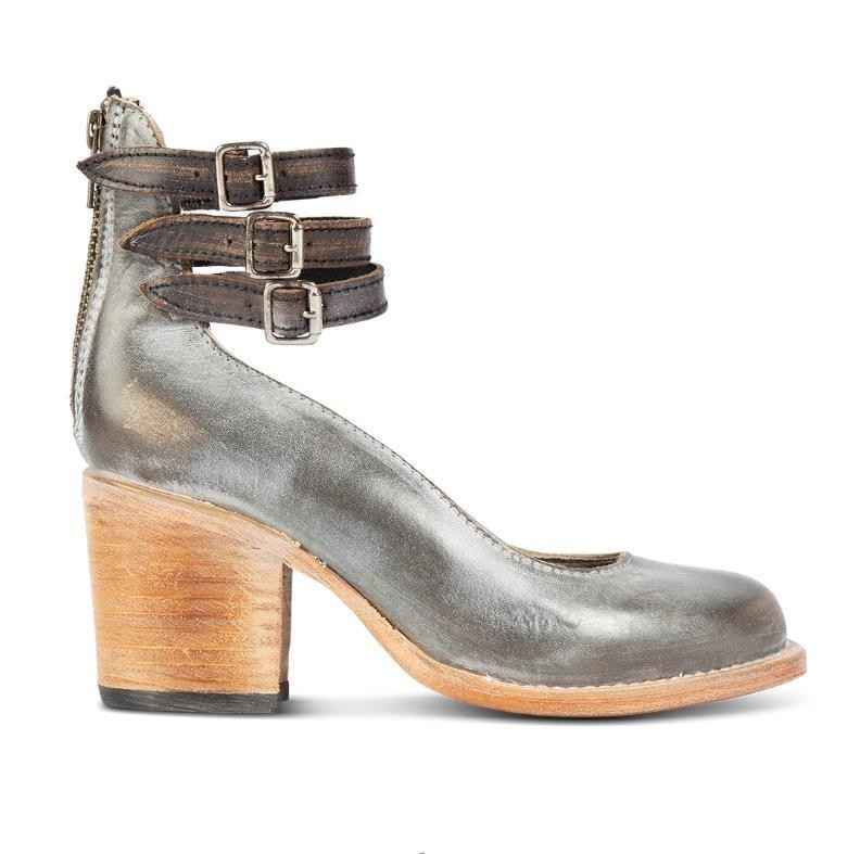 Three-Breasted Women's High-Heel Pumps With Snake Print Grey