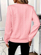 Women's Cable Knit Sweater - Round Neck, Long Sleeve, Zipper Detail