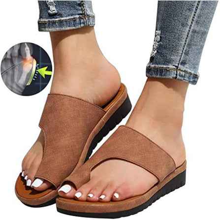 Women Slippers Flat Sole Casual Soft Big Toe Foot Sandal Brown