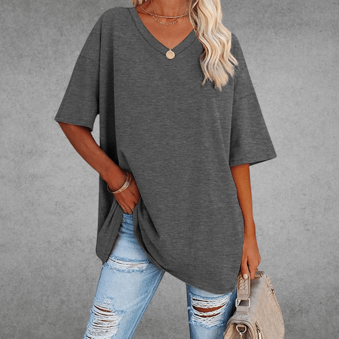 Nikita | Stylish Oversized V-Neck Shirt Dark Gray