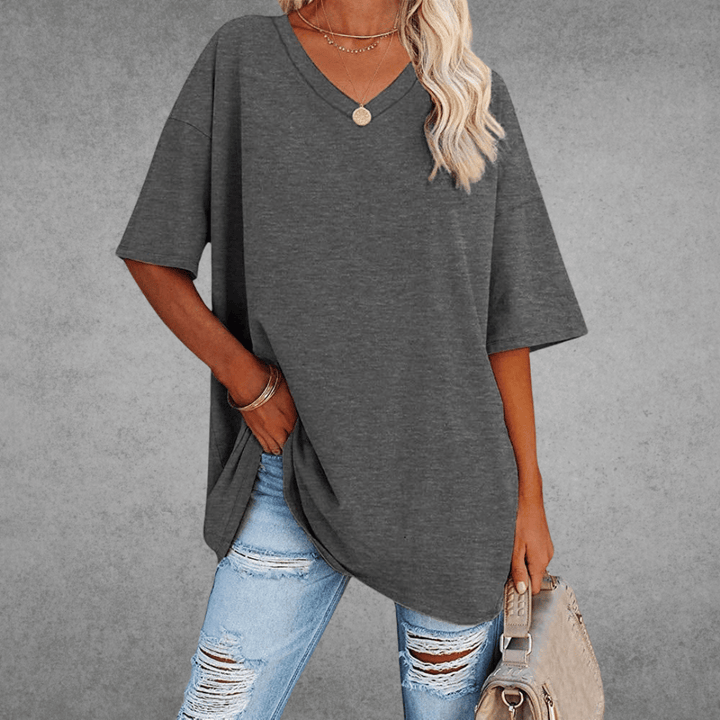 Nikita | Stylish Oversized V-Neck Shirt Dark Gray