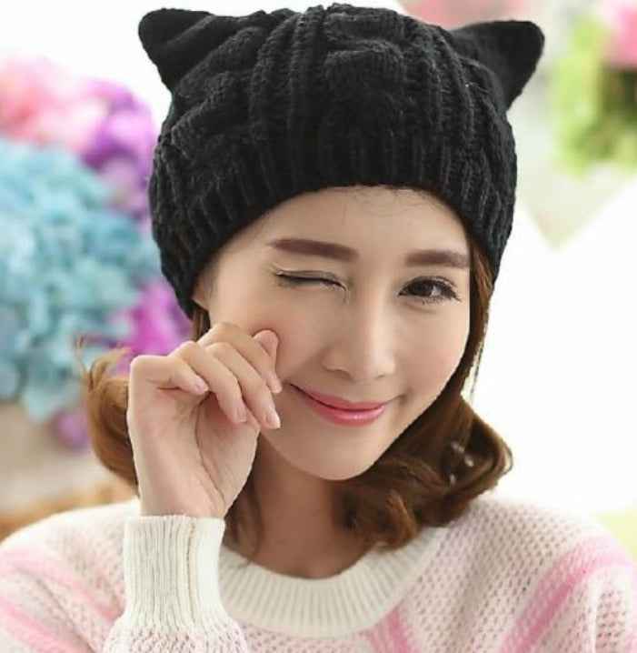 Handmade 3D Cat Ear Beanie – Stay Cozy and Cute This Winter! Black