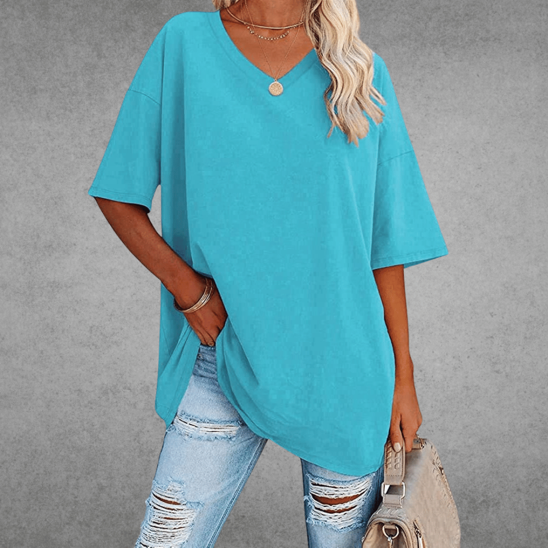 Nikita | Stylish Oversized V-Neck Shirt Light Blue