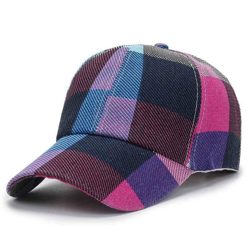 Men And Women Outdoor Plaid Print Baseball Hat Purple Adjustable