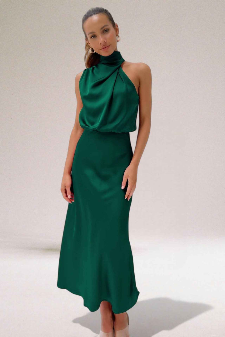 Flavia | Glamorous Dress with Halter Neckline Green