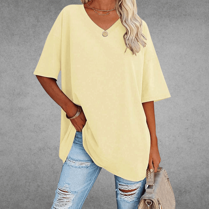 Nikita | Stylish Oversized V-Neck Shirt Light Yellow