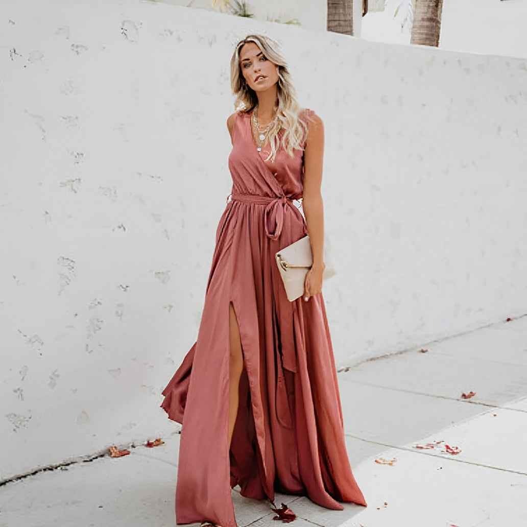 Melissa | Elegant Maxi Dress with Waist Belt for Special Occasions Pink