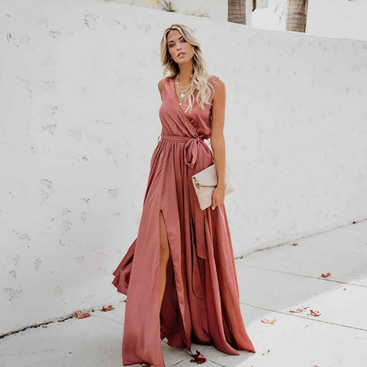 Melissa | Elegant Maxi Dress with Waist Belt for Special Occasions Pink