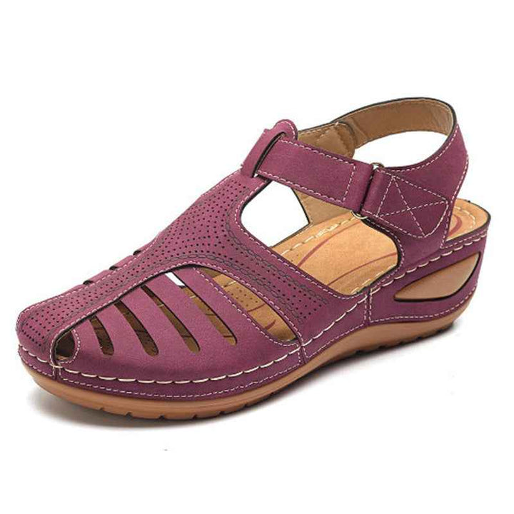 Women's Plus Size Retro Sandals Round Toe Wedge Sandals Wine red