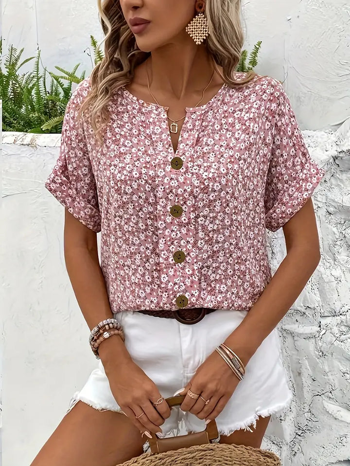 Women's Casual Floral Button Front Summer Blouse