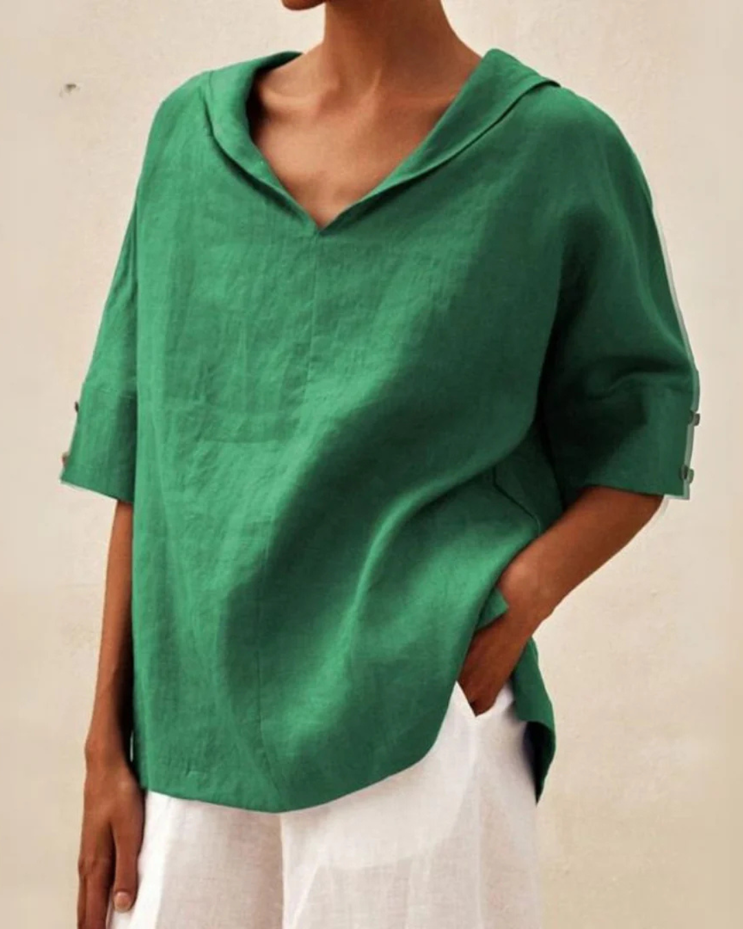 Women's Casual Relaxed V Neck Blouse Green