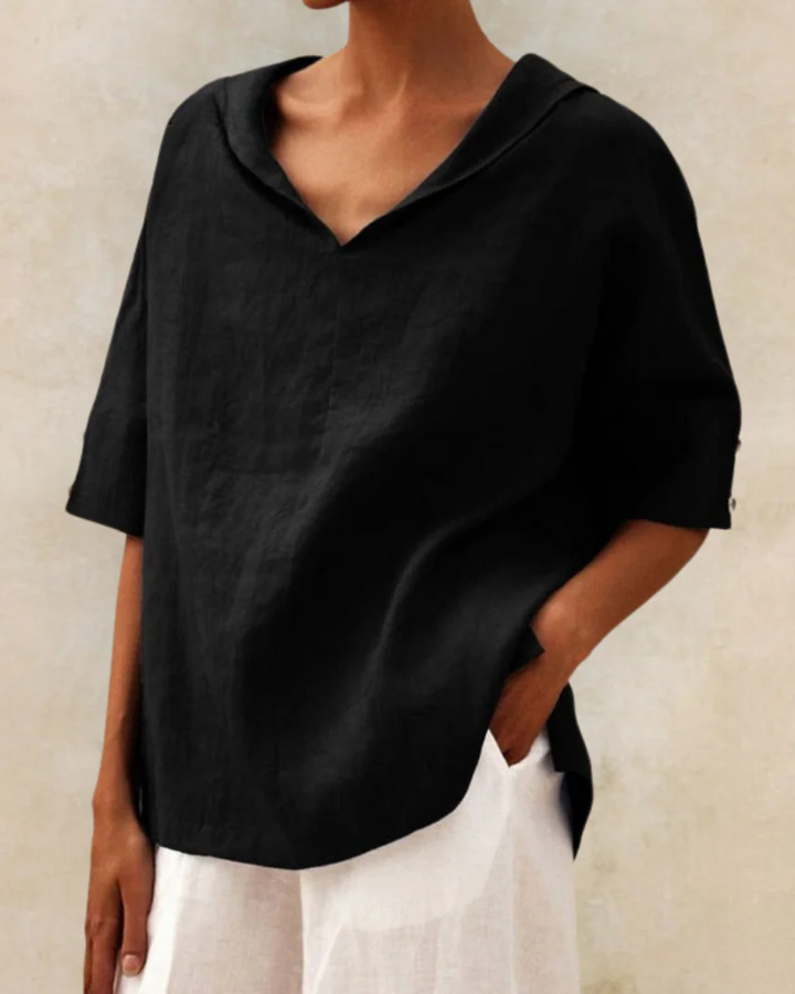 Women's Casual Relaxed V Neck Blouse Black