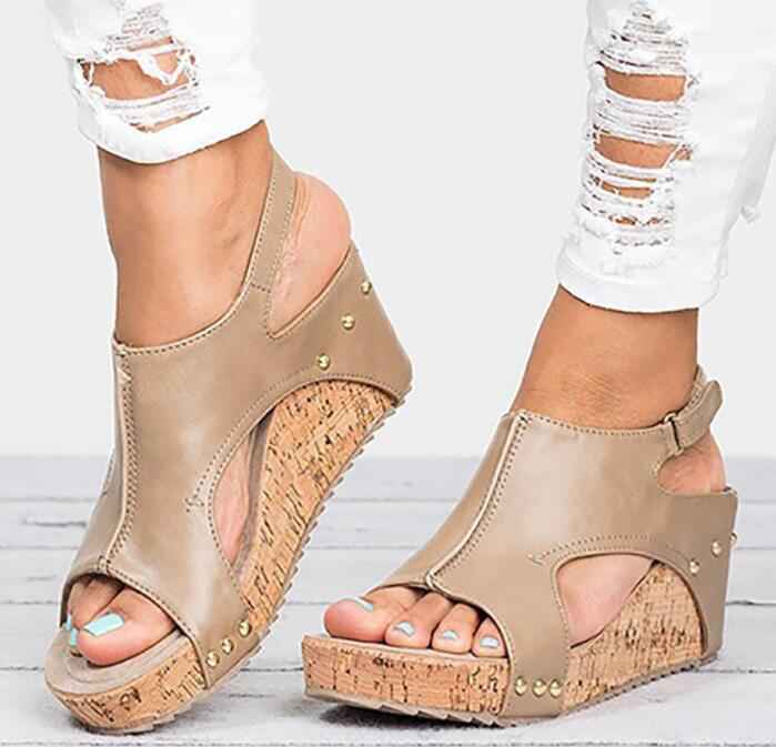 Fashion Women Platform Sandals Peep Toe Spartan Sandals Women Summer Wedges High Heel Shoes Beige