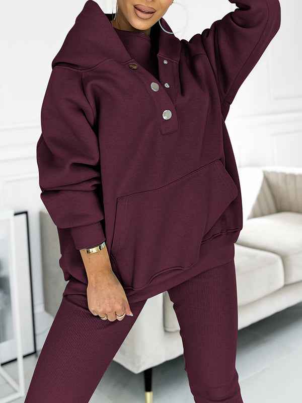 Women's Relaxed Fit Hoodie & High Waist Leggings Loungewear Set – Comfortable Casual Wear Bordeaux