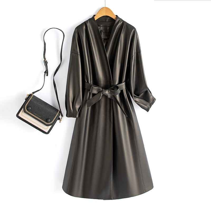 Women's Leather Blazer Dress Black