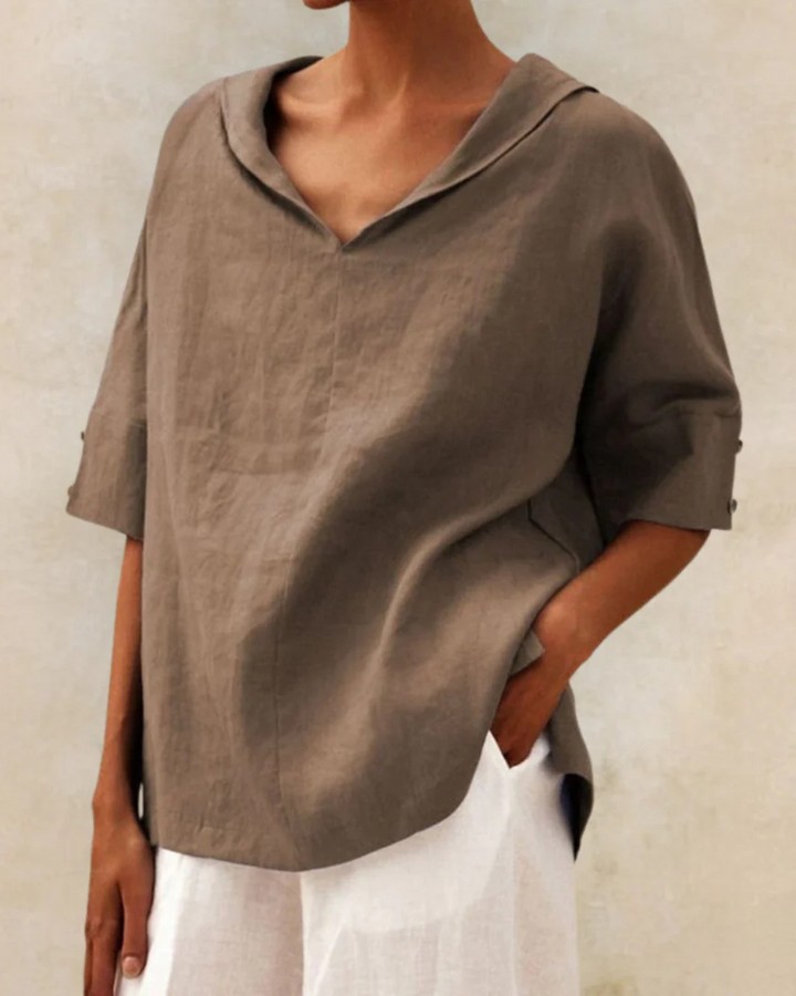 Women's Casual Relaxed V Neck Blouse Light Brown
