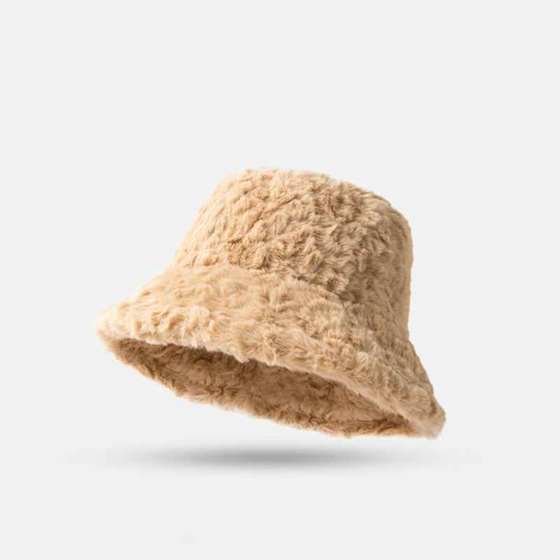 Lambswool Fisherman Hat Winter Warm Fashionable Solid Color Hats For Women Camel