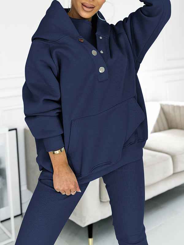 Women's Relaxed Fit Hoodie & High Waist Leggings Loungewear Set – Comfortable Casual Wear Blue