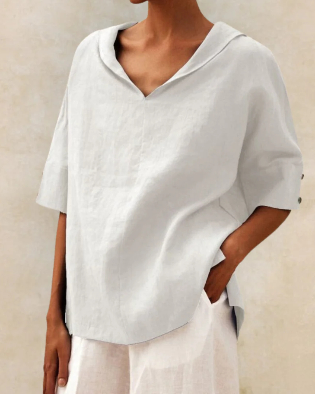 Women's Casual Relaxed V Neck Blouse White
