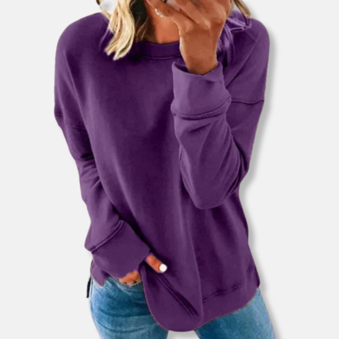 Women's Relaxed Fit Sweatshirt – Soft Cotton Blend – Casual Round Neck Purple
