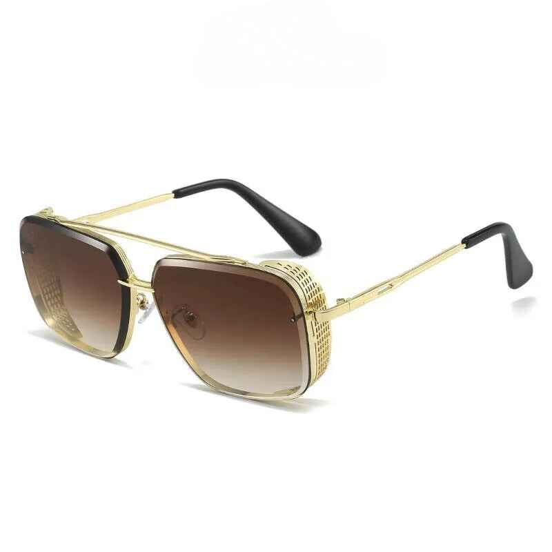 Vintage-Inspired Retro Sunglasses Gold Frame Brown Lenses