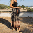 Women's A-Line Maxi Skirt – Geometric Pattern – Ruffle Hem – Eco-Friendly Materials Black