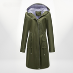 Women's Long Rain Trench Coat - Waterproof & Stylish Green