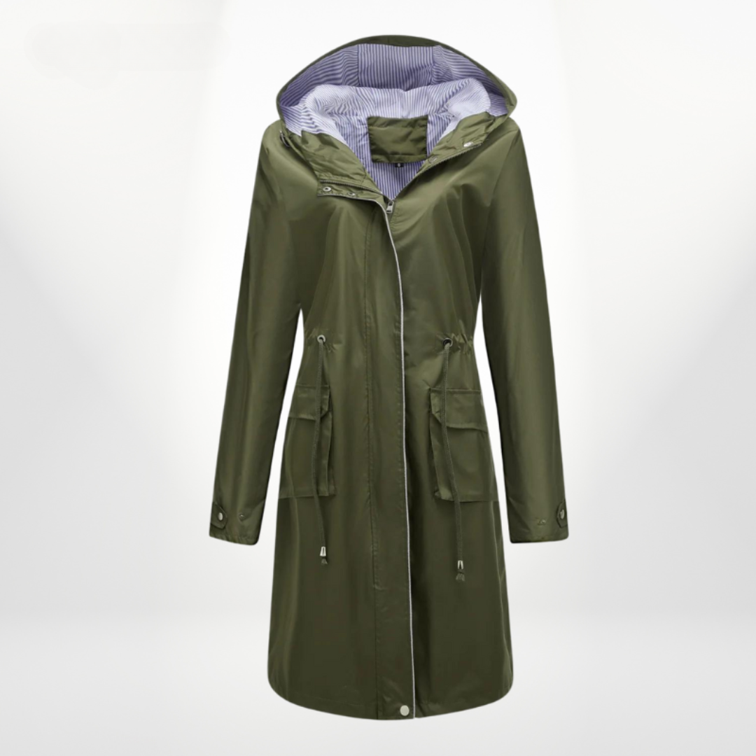 Women's Long Rain Trench Coat - Waterproof & Stylish Green