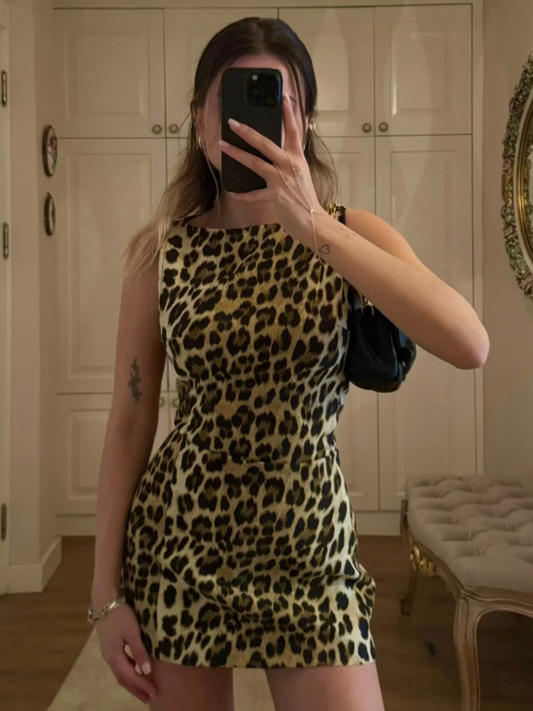 Oliva | Women's Sleeveless Leopard Print Mini Dress