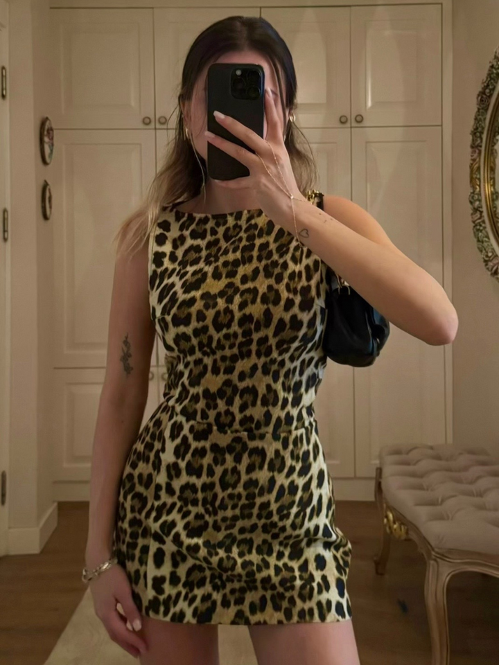 Oliva | Women's Sleeveless Leopard Print Mini Dress