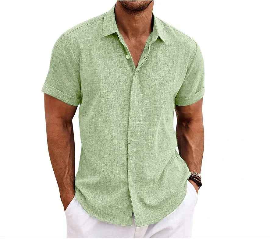 Men's Lightweight Cotton-Linen Casual Shirt Green